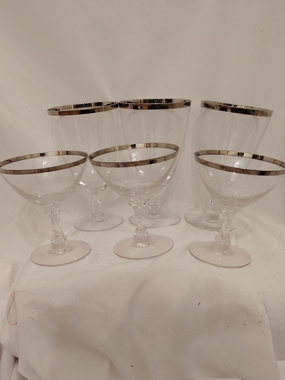 Classic Clear Crystal Water Goblets  Martini Glasses with Silver Rim - Set of 6